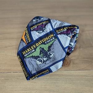 Harley Davidson Motorcycles 1910 Men Tie Vintage 90s Ralph Marlin Silk Bikercore